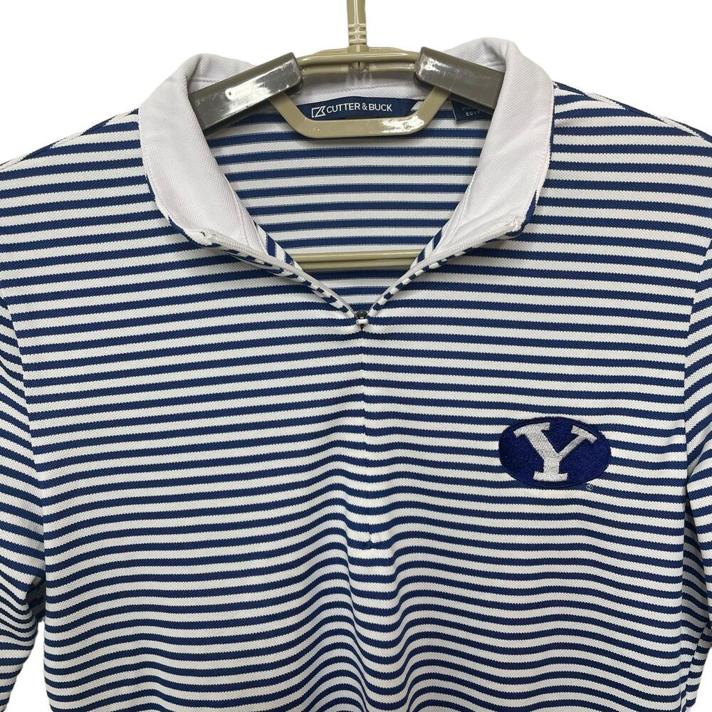 BYU Cutter & Buck Navy Striped Virtue Eco Pique Top Women’s 1/4 Zip Petite Small - Picture 3 of 10